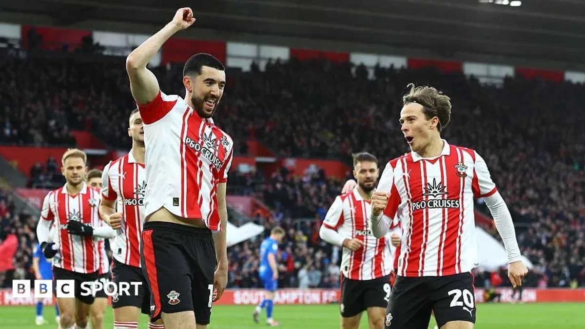 Southampton players celebrating a goal at St Mary's Stadium Southampton players celebrating a goal at St Mary's Stadium