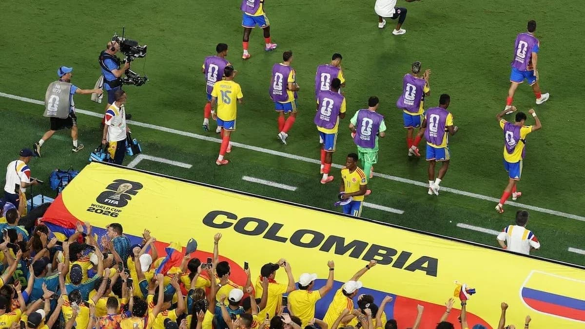 Colombia players celebrating with fans Colombia players celebrating with fans