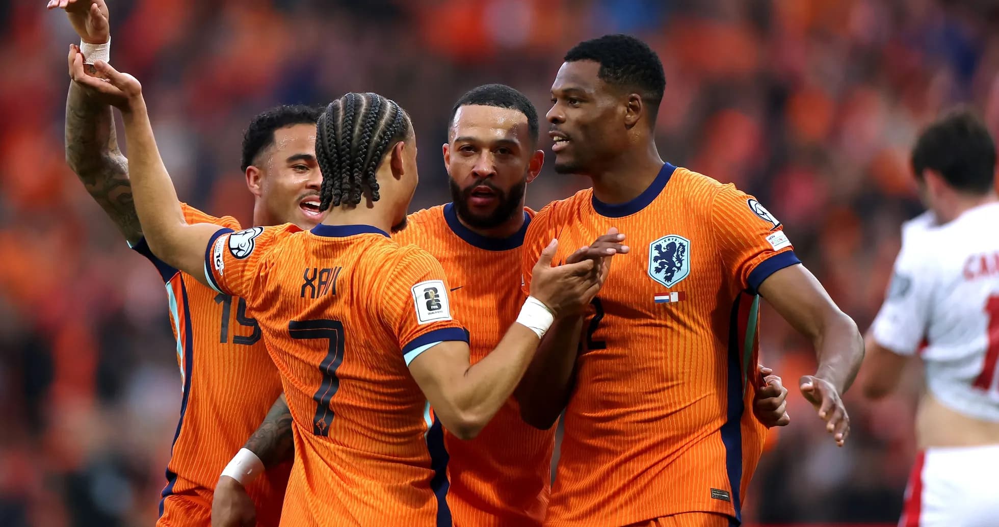 Dutch players celebrating a goal during match Dutch players celebrating a goal during match
