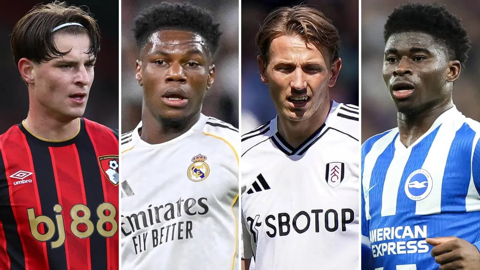 Four football players from different clubs in action Four football players from different clubs in action