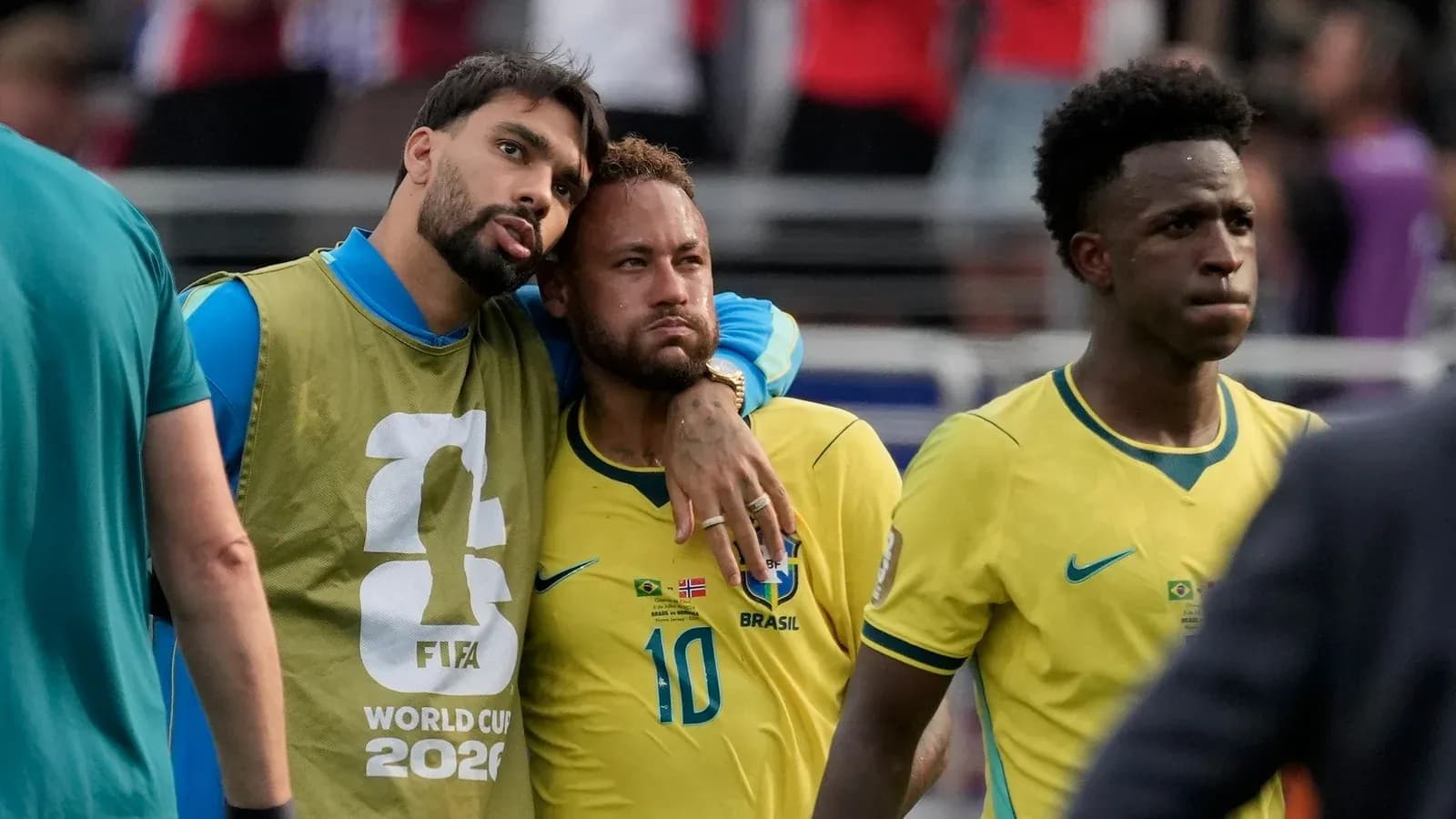 Brazilian players reacting after a match Brazilian players reacting after a match