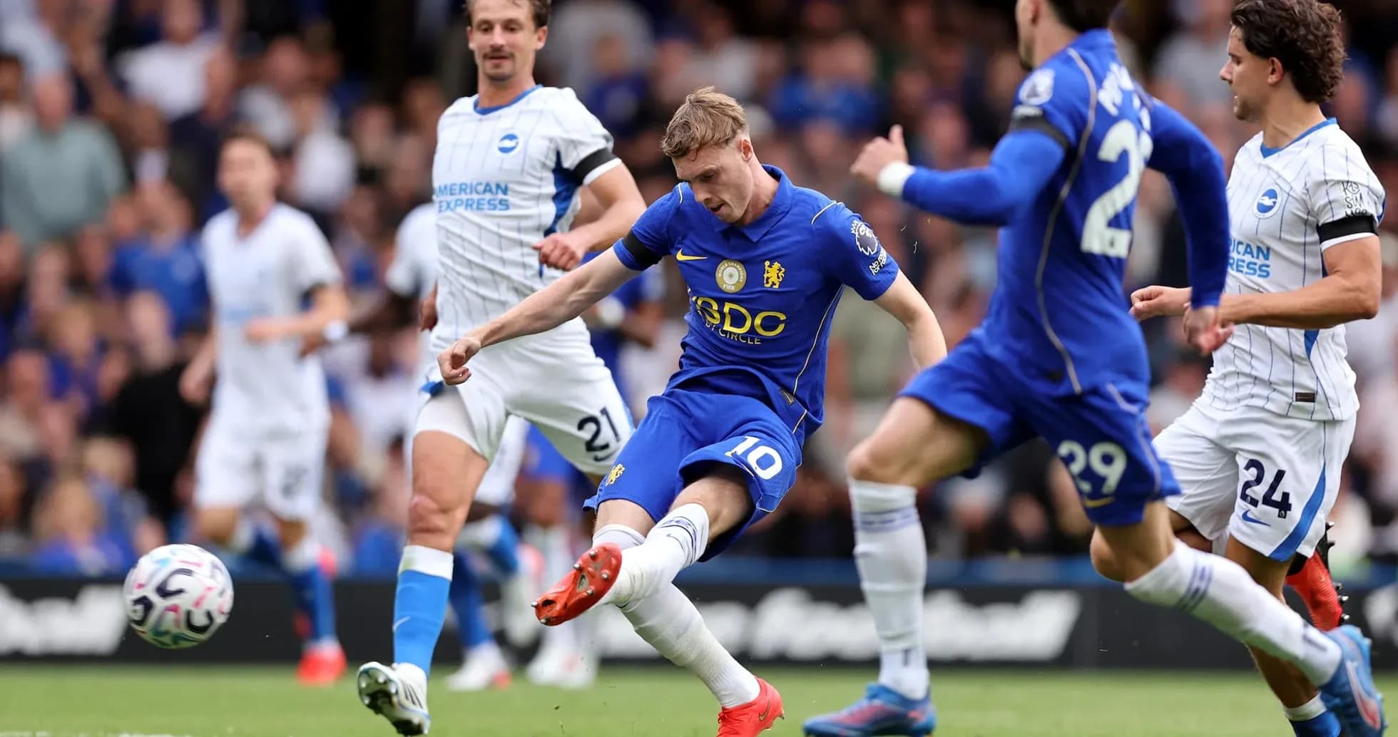 Chelsea player shooting during Premier League match Chelsea player shooting during Premier League match