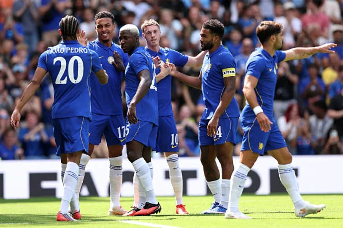 Chelsea players celebrating a goal during match Chelsea players celebrating a goal during match