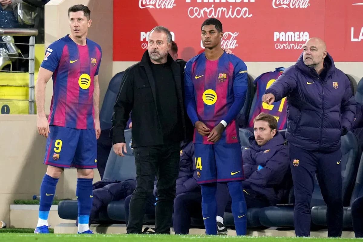 Barcelona players and staff during match substitution Barcelona players and staff during match substitution