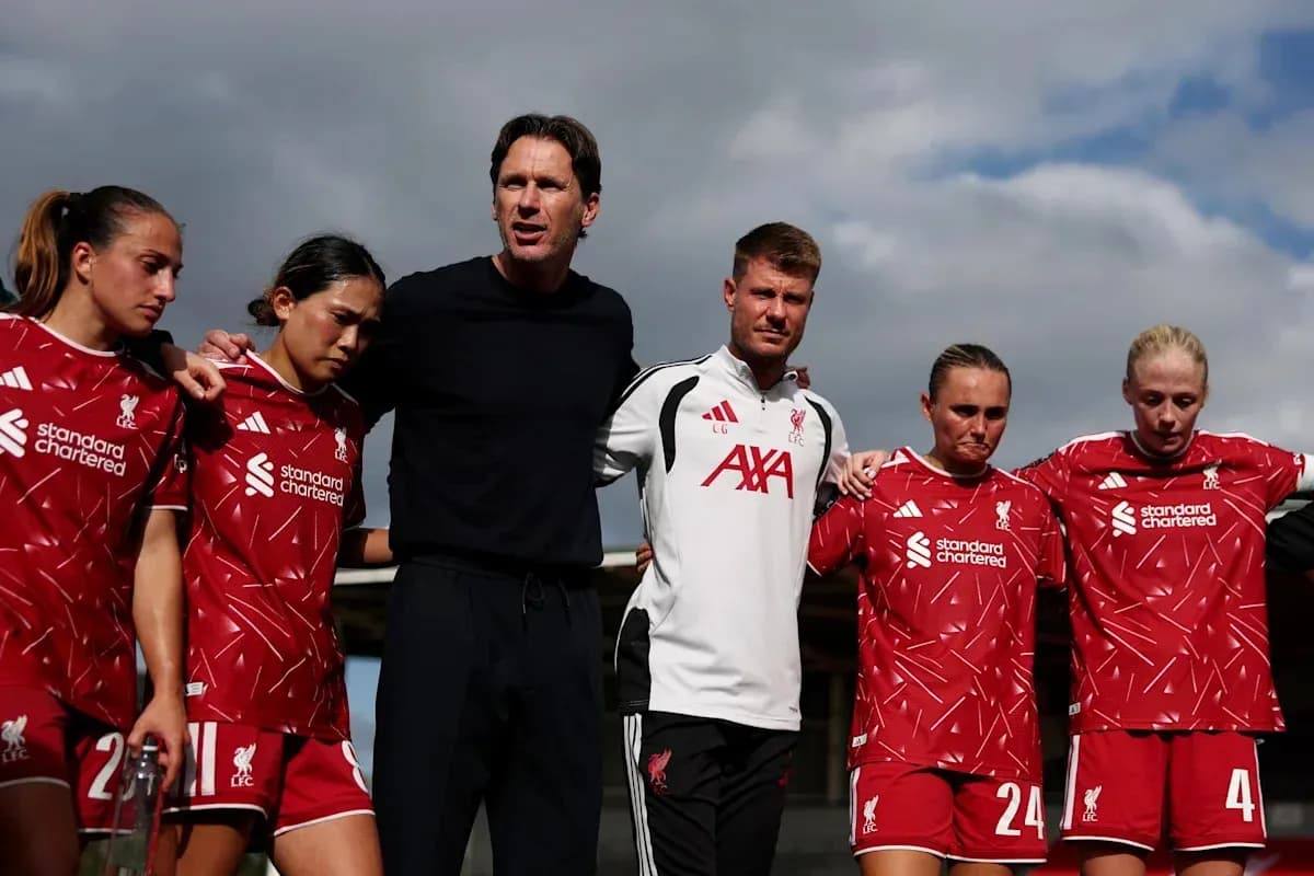 Liverpool women's team in huddle during training session Liverpool women's team in huddle during training session