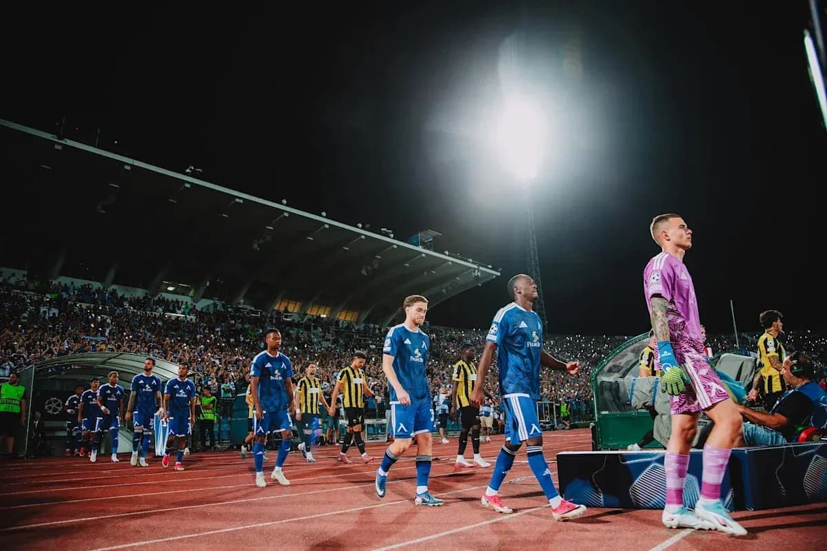 Levski Sofia players entering the pitch before match Levski Sofia players entering the pitch before match