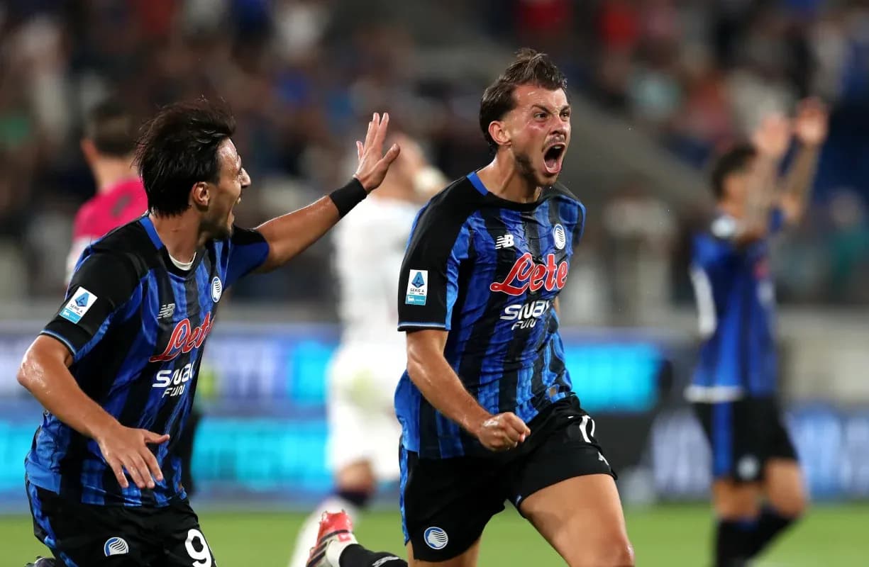 Atalanta players celebrating a goal in Serie A Atalanta players celebrating a goal in Serie A