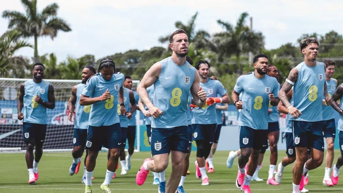 England players jogging during training session England players jogging during training session