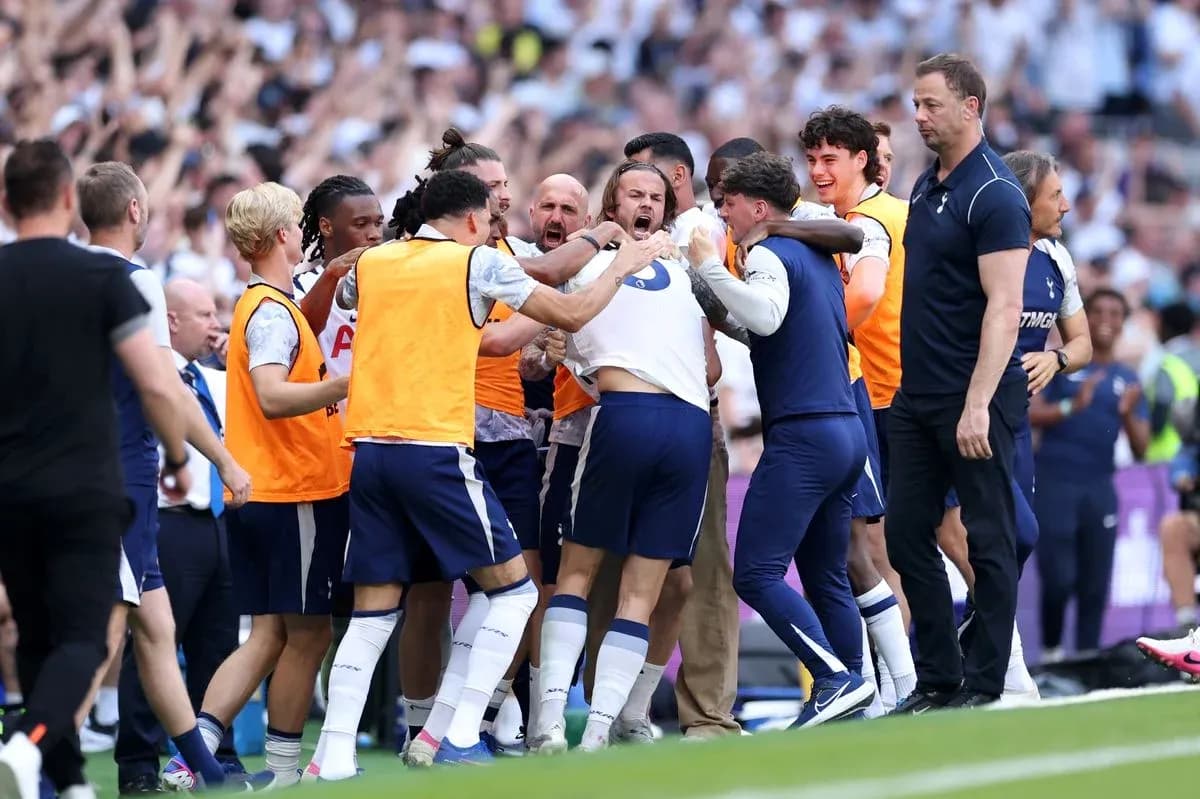 Tottenham players celebrating a goal during match Tottenham players celebrating a goal during match