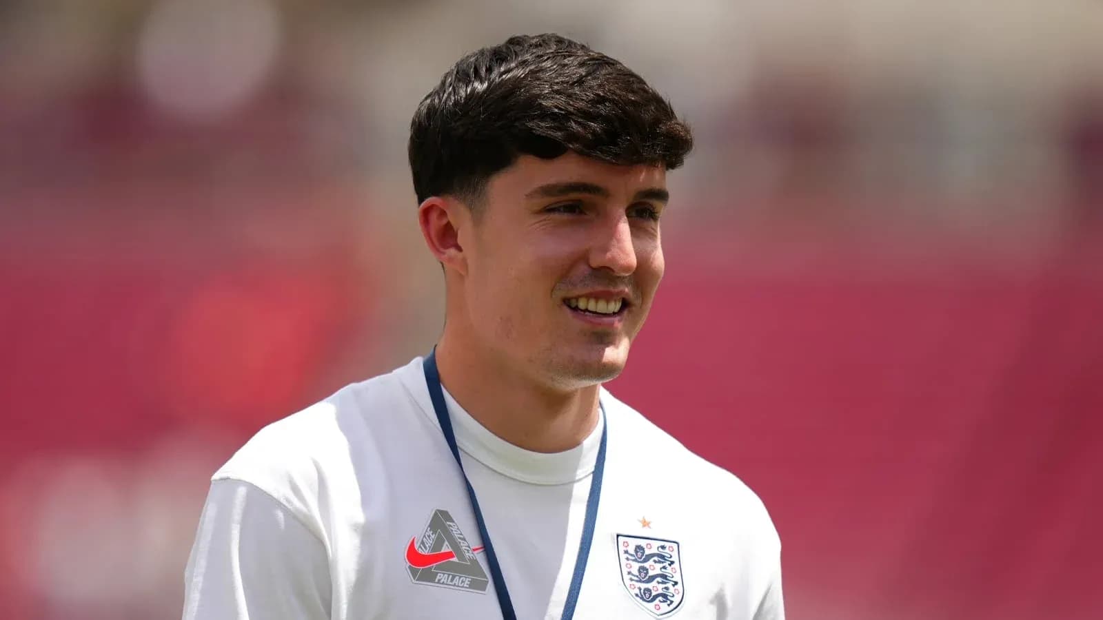 Player wearing England kit during warm-up session Player wearing England kit during warm-up session