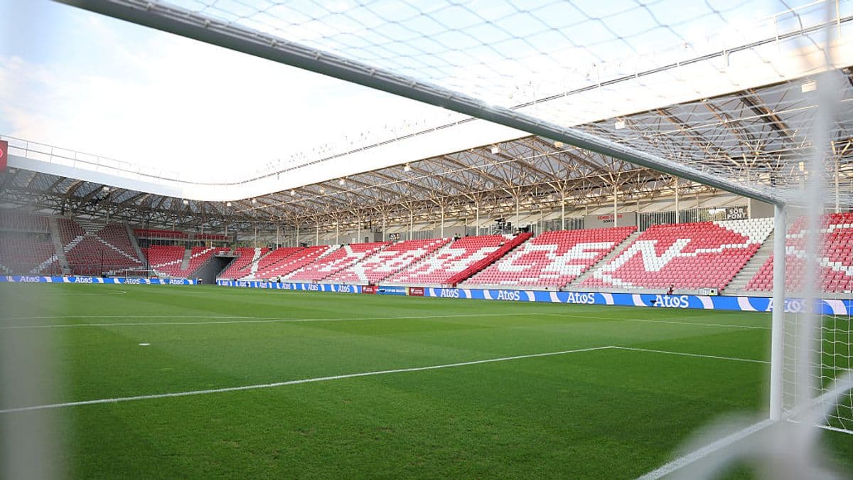 View of empty stadium from behind the goal View of empty stadium from behind the goal