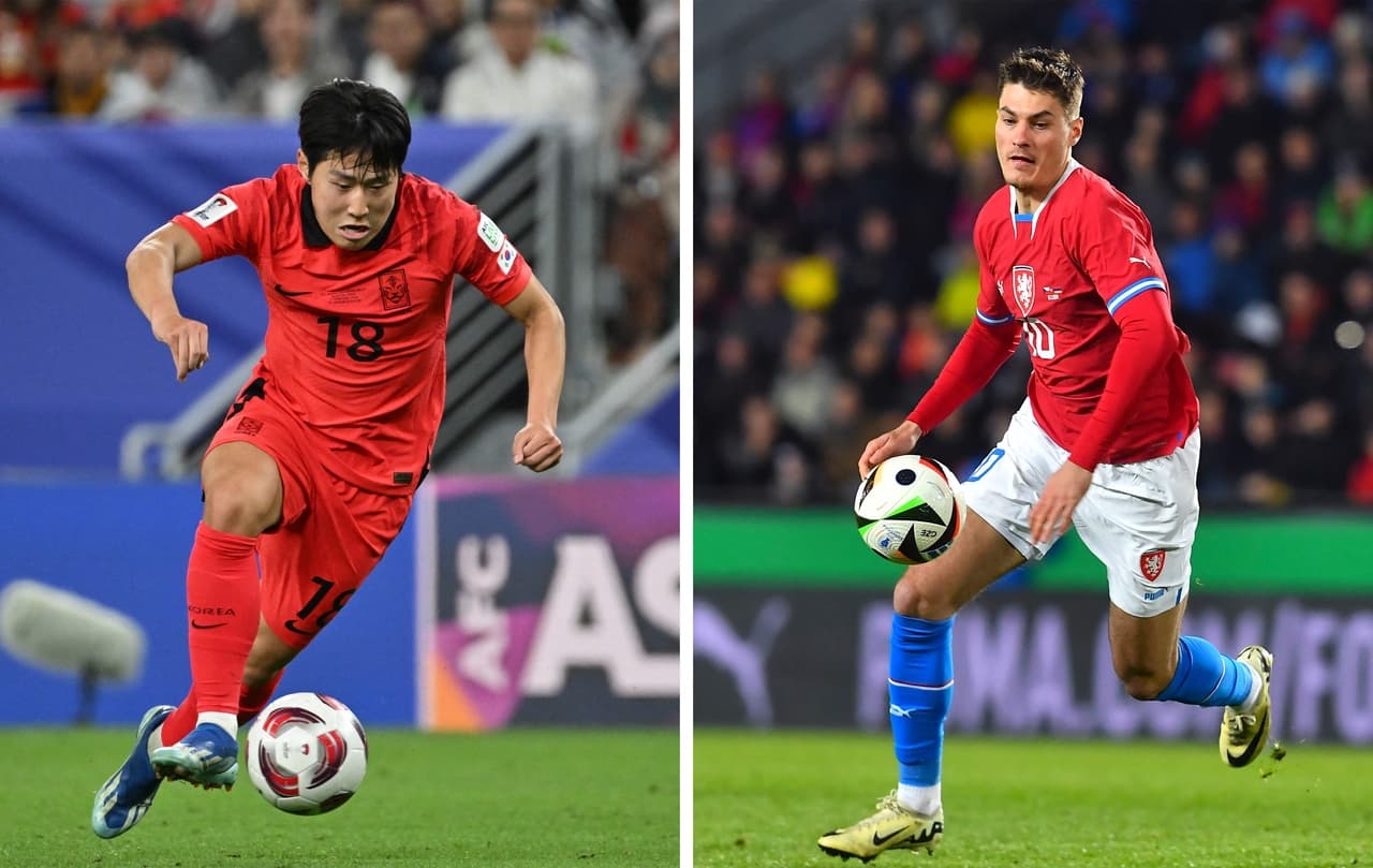 South Korean and Czech players during football match South Korean and Czech players during football match