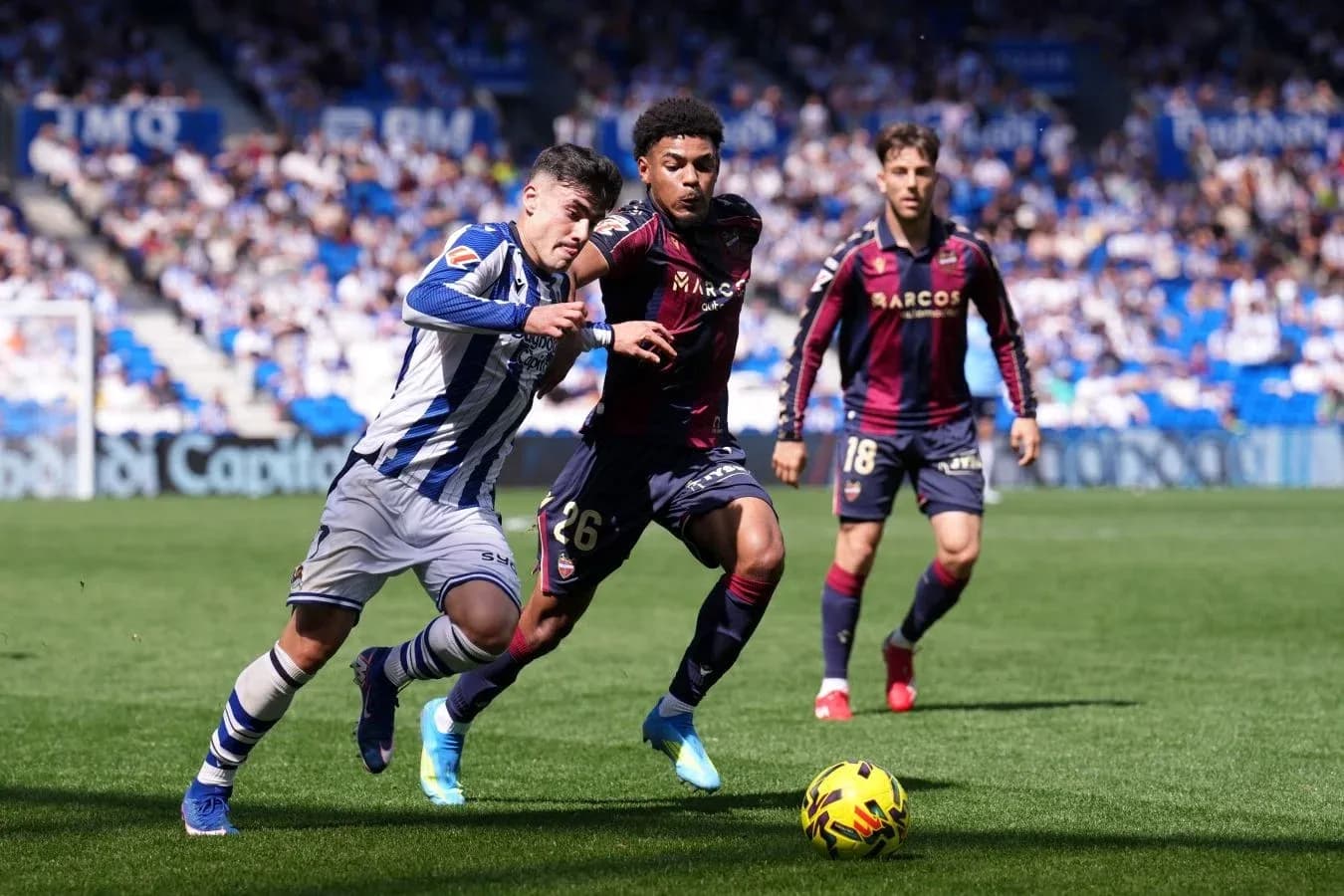 Real Sociedad player dribbling against Levante Real Sociedad player dribbling against Levante