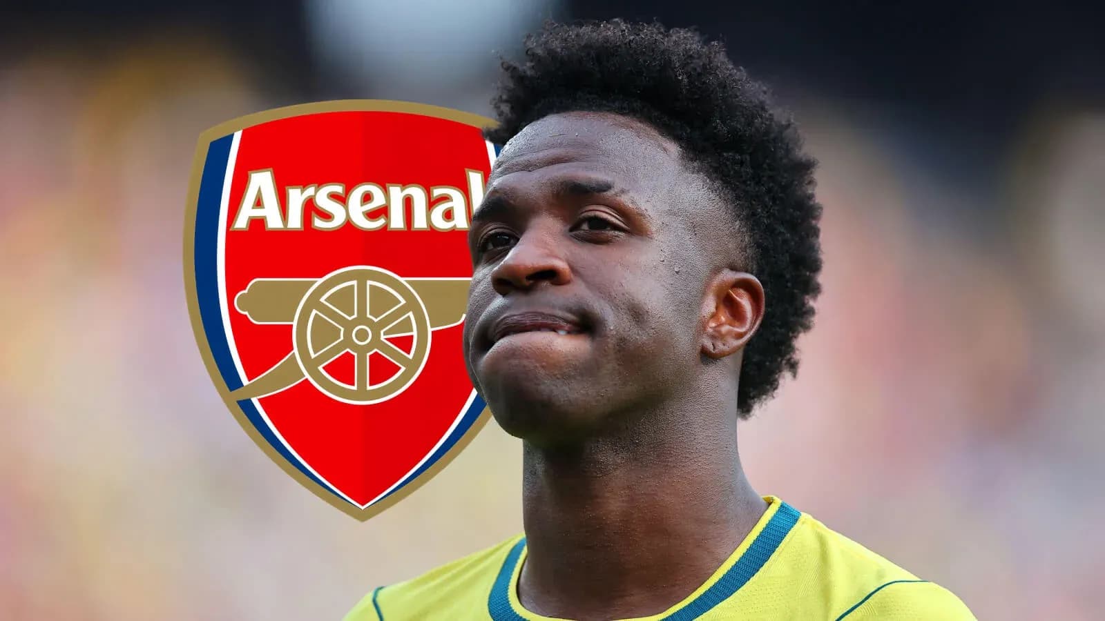 Player in Arsenal jersey with logo in background Player in Arsenal jersey with logo in background