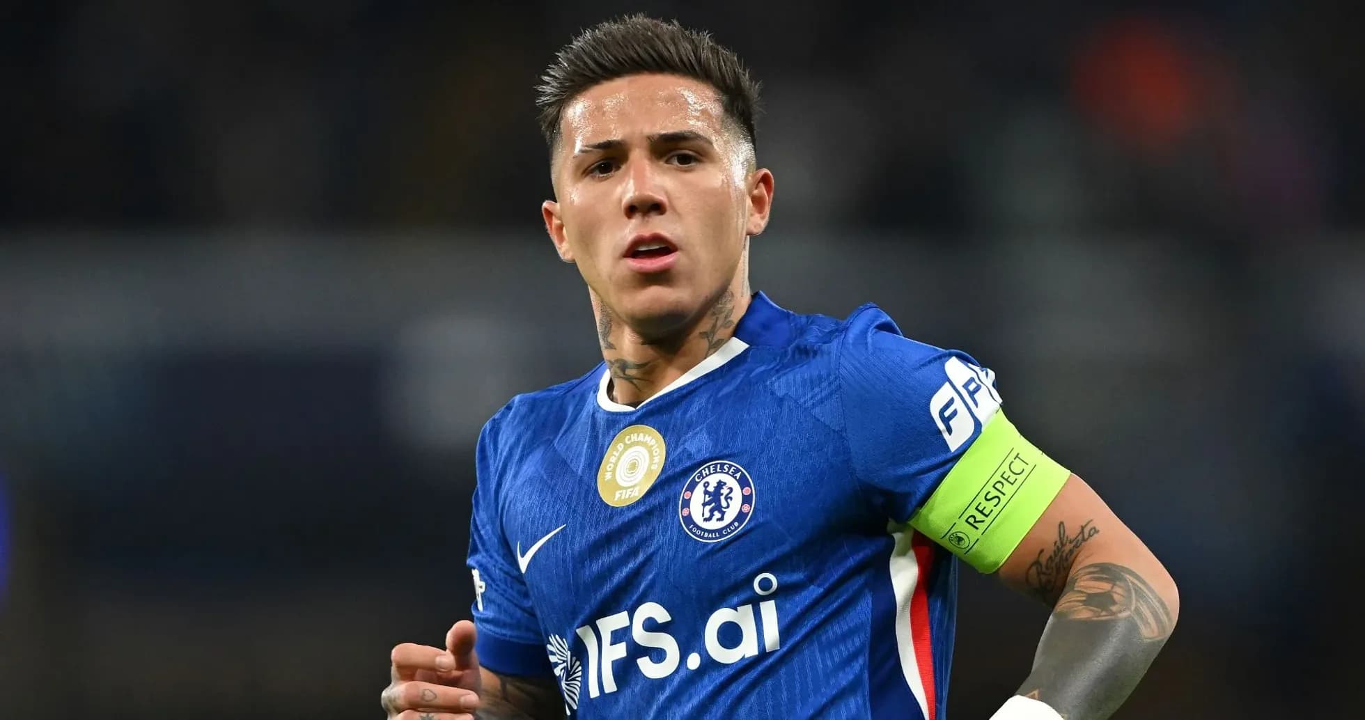Player wearing Chelsea kit with captain's armband Player wearing Chelsea kit with captain's armband