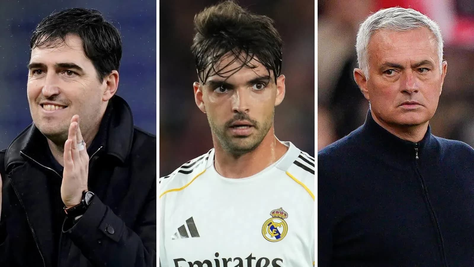 Three football figures in coaching and player roles Three football figures in coaching and player roles