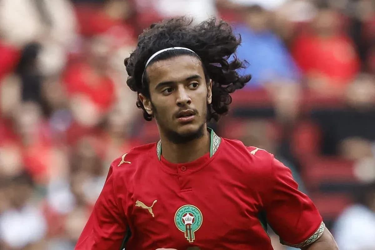 Player in red Morocco jersey during match Player in red Morocco jersey during match