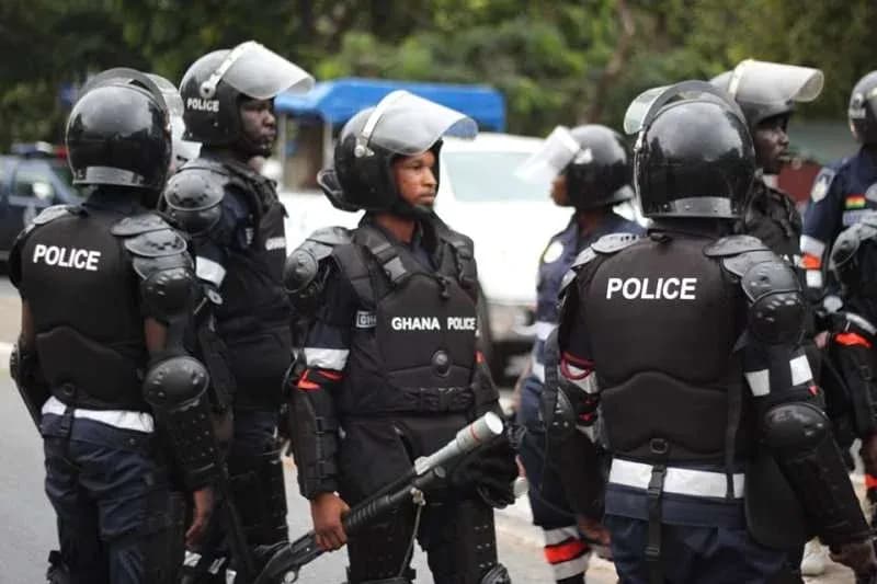 Group of Ghana police officers in riot gear Group of Ghana police officers in riot gear