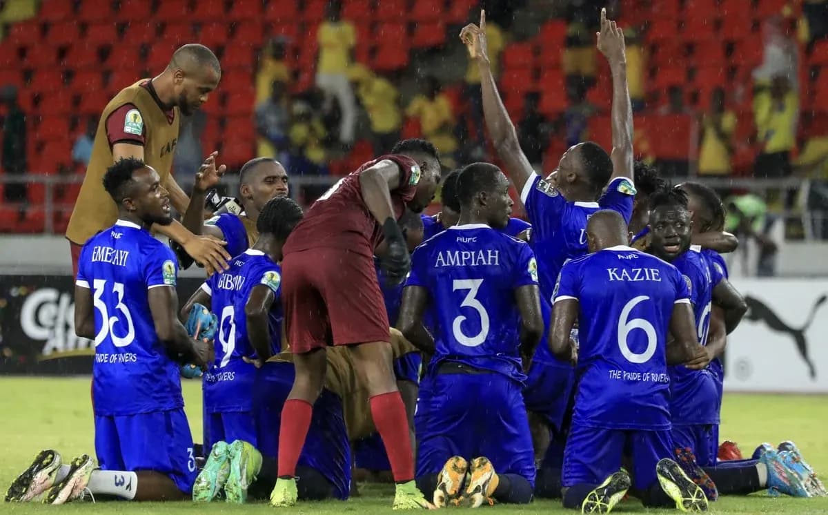 Rivers United players celebrating a victory Rivers United players celebrating a victory