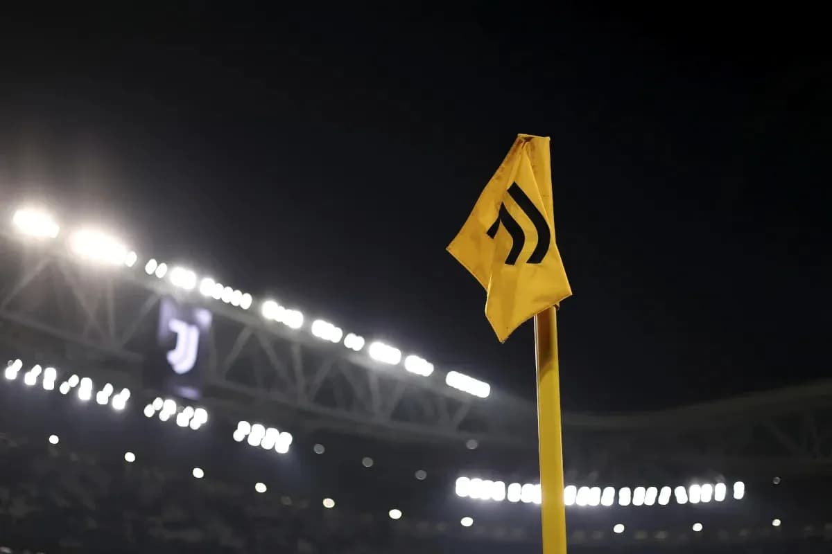 Corner flag at Juventus stadium during night match Corner flag at Juventus stadium during night match