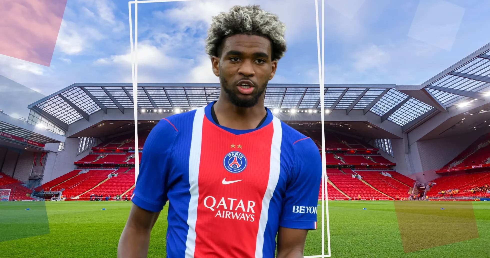 Player in PSG jersey at stadium before match Player in PSG jersey at stadium before match