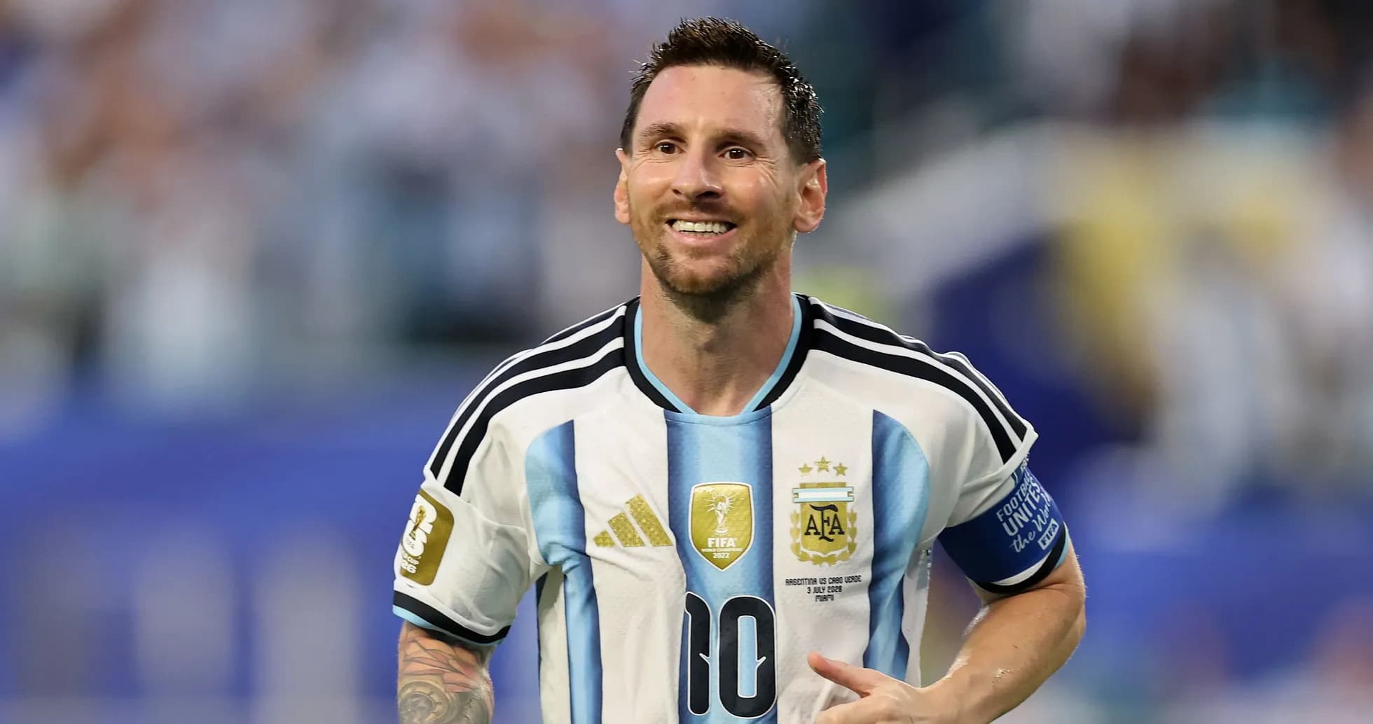 Lionel Messi celebrating in Argentina's national jersey Lionel Messi celebrating in Argentina's national jersey