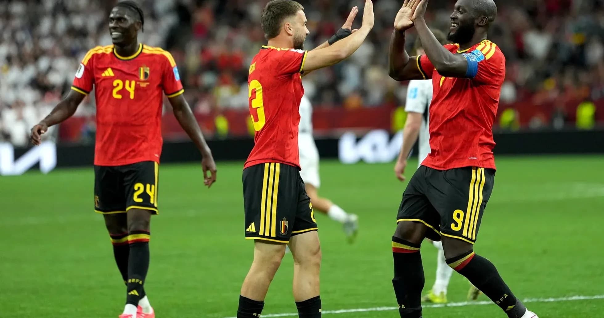 Belgian players celebrating during World Cup match Belgian players celebrating during World Cup match