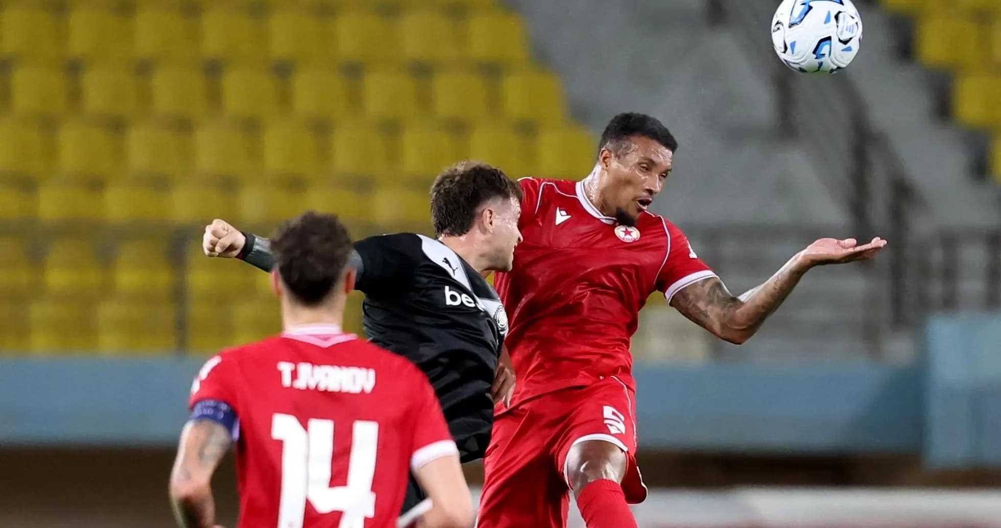 CSKA Sofia player challenging OFI opponent for the ball CSKA Sofia player challenging OFI opponent for the ball