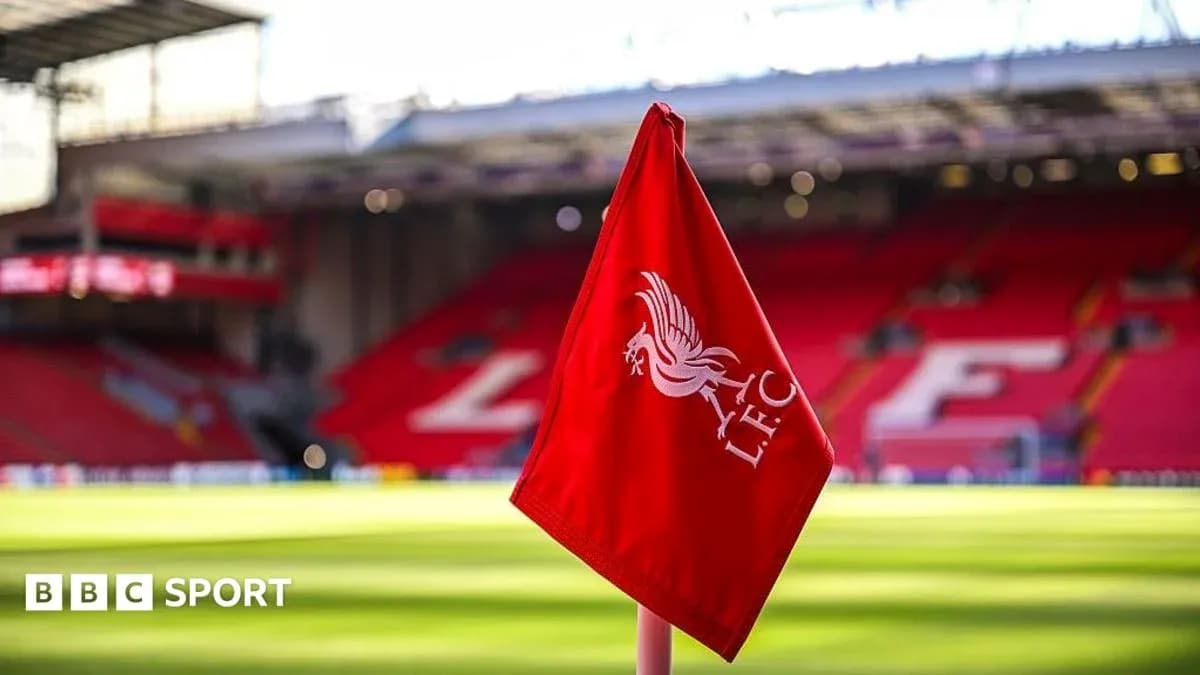 Liverpool FC corner flag at Anfield stadium Liverpool FC corner flag at Anfield stadium
