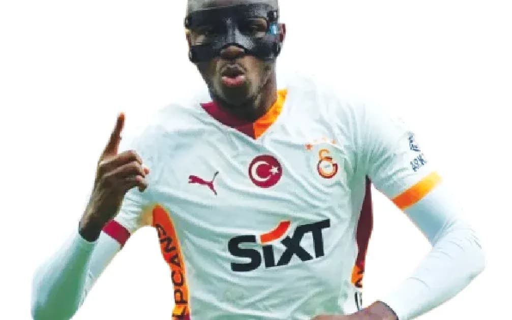 Player celebrating in Galatasaray jersey with mask Player celebrating in Galatasaray jersey with mask