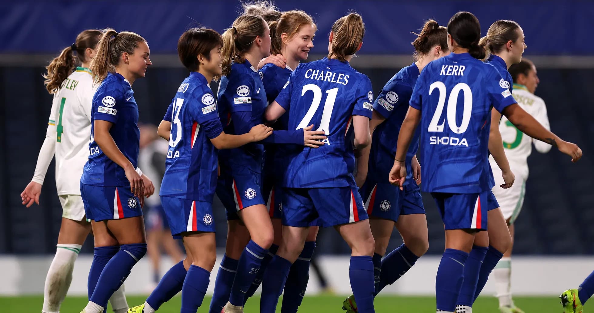 Chelsea Women celebrating a goal during match Chelsea Women celebrating a goal during match