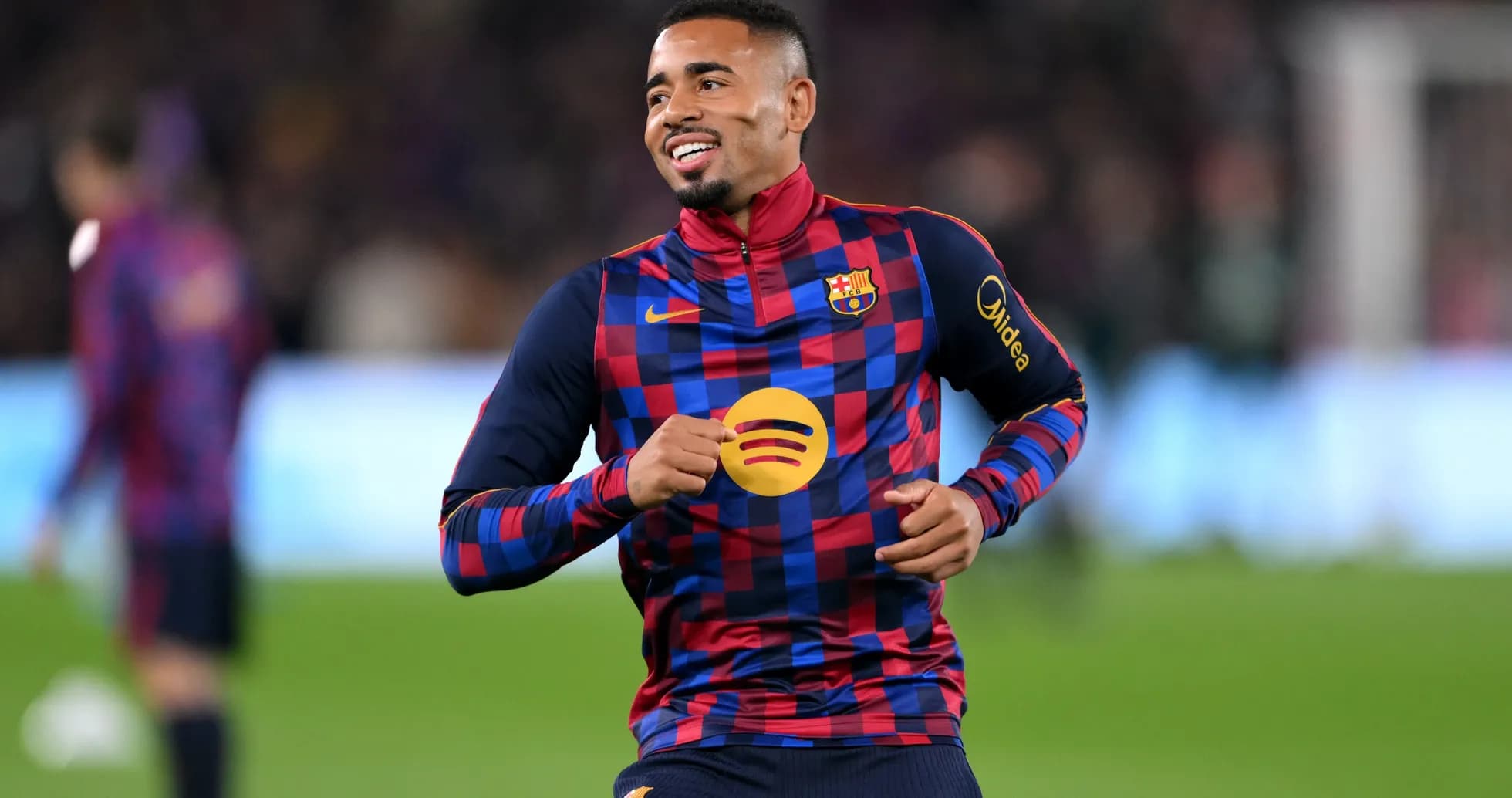 Player warming up in Barcelona training kit Player warming up in Barcelona training kit