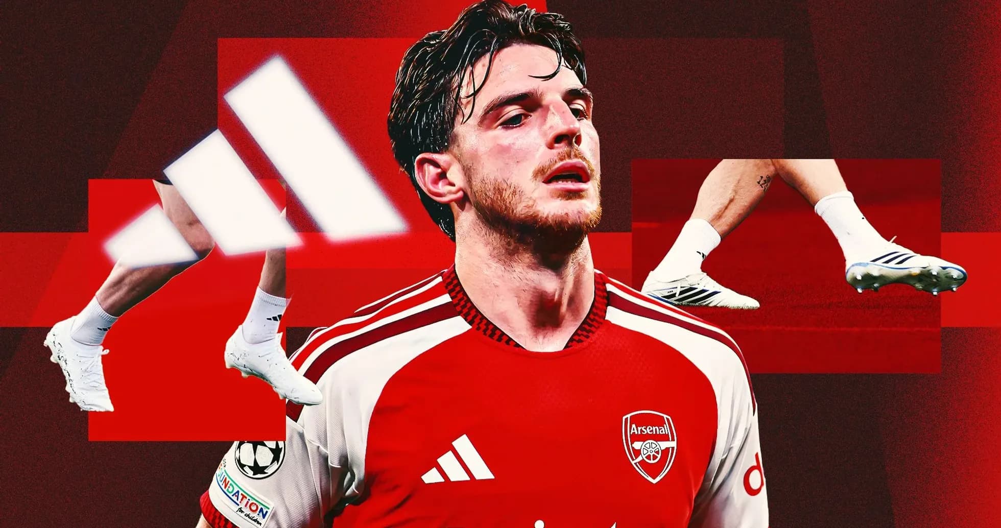 Arsenal player wearing red kit with Adidas branding Arsenal player wearing red kit with Adidas branding