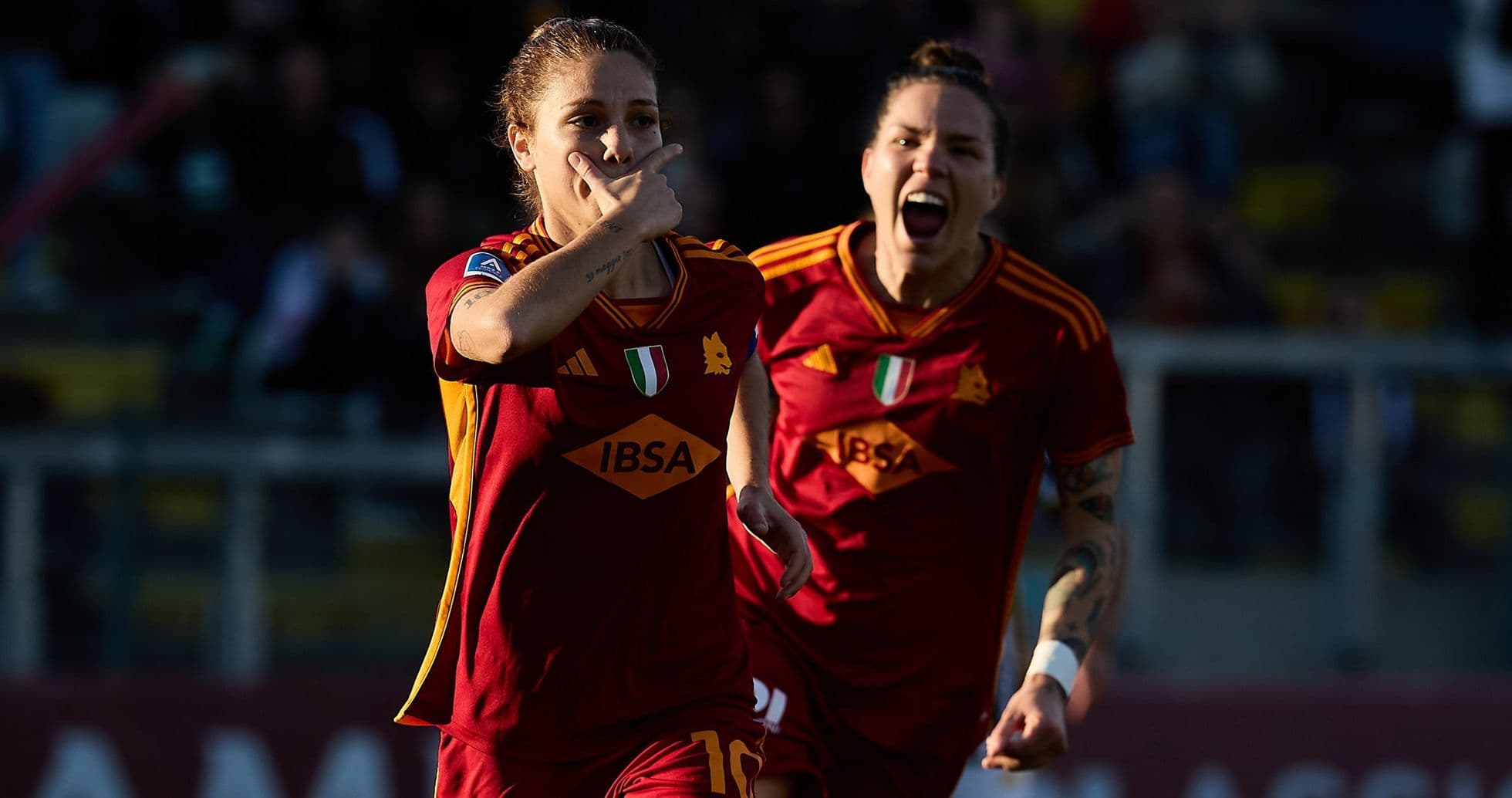 Roma players celebrating a goal during match Roma players celebrating a goal during match