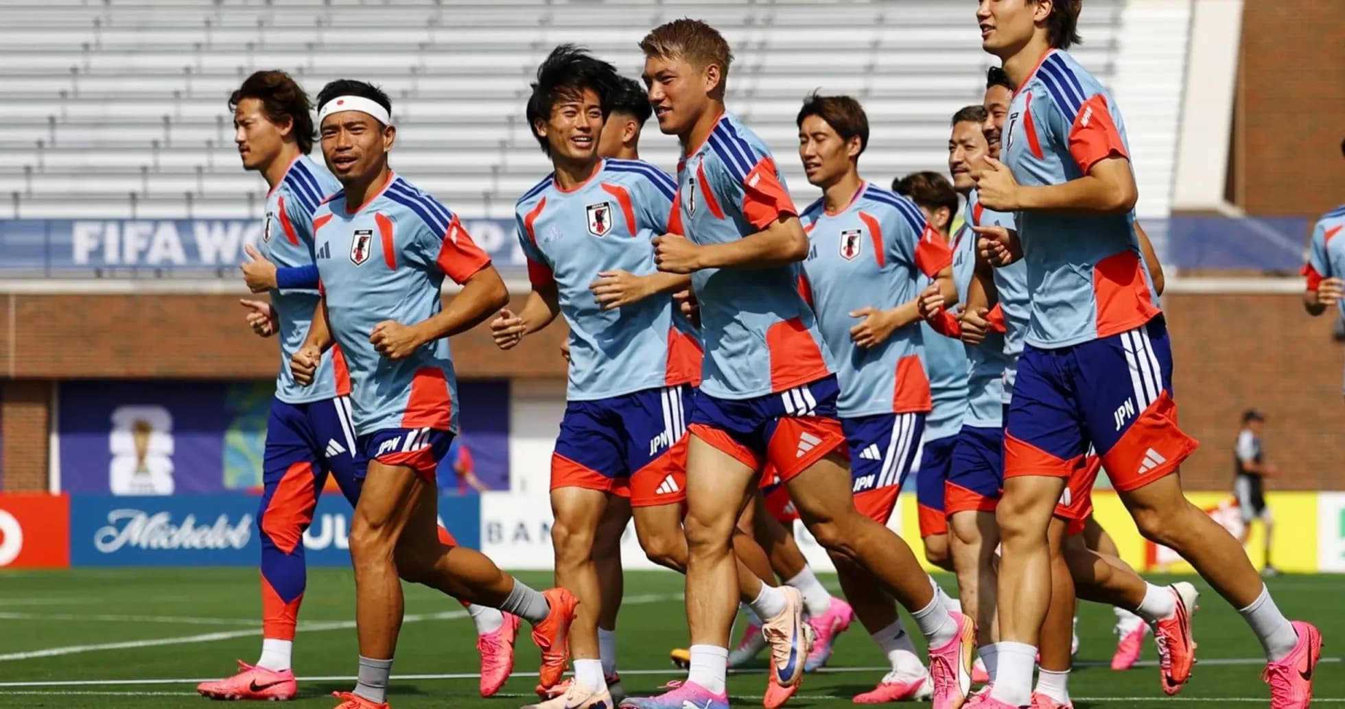 Japan national team players jogging during training session Japan national team players jogging during training session