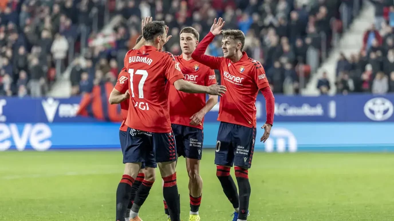 Osasuna players celebrating a goal during match Osasuna players celebrating a goal during match