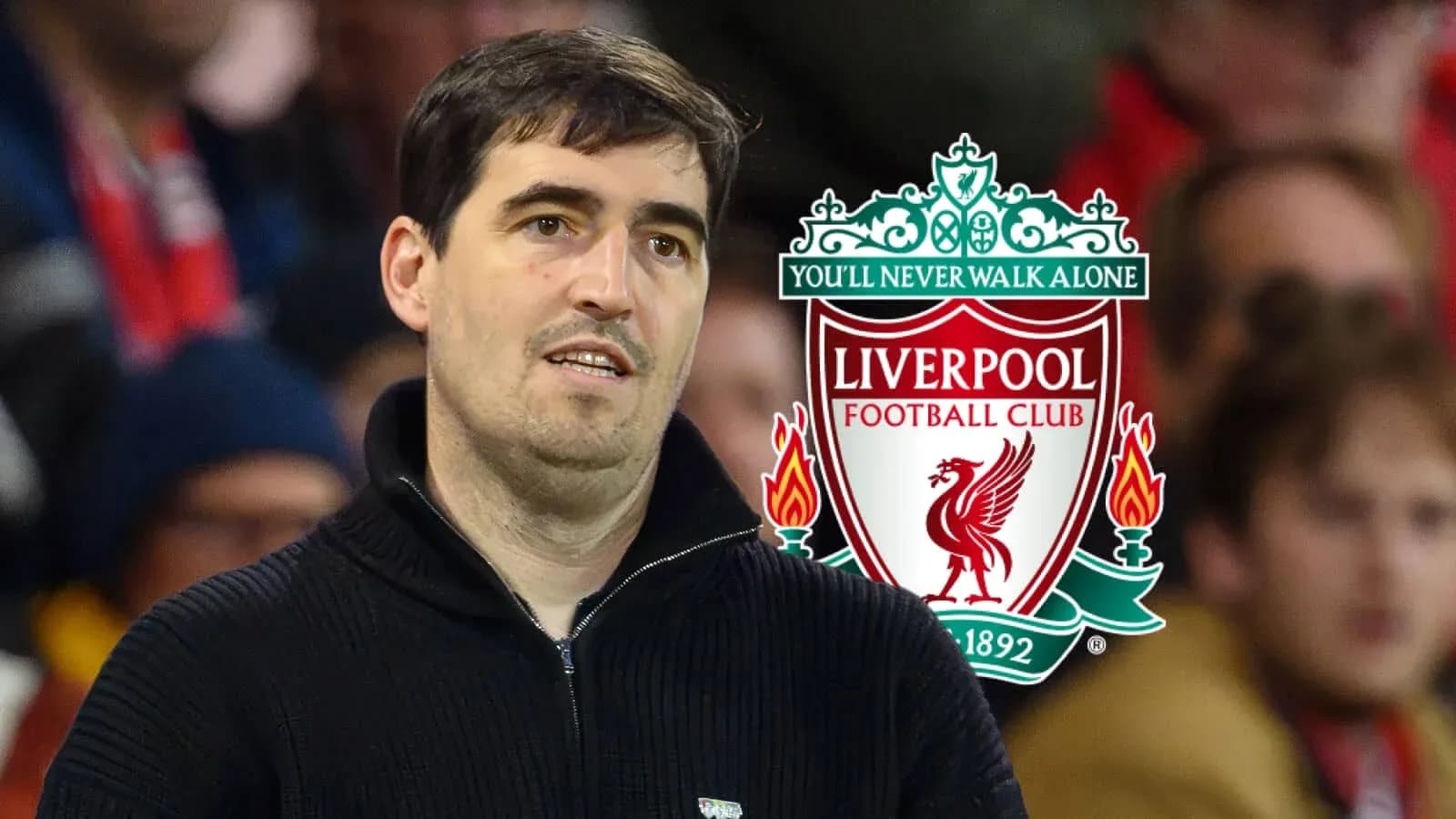 Man observing Liverpool FC logo in stadium Man observing Liverpool FC logo in stadium