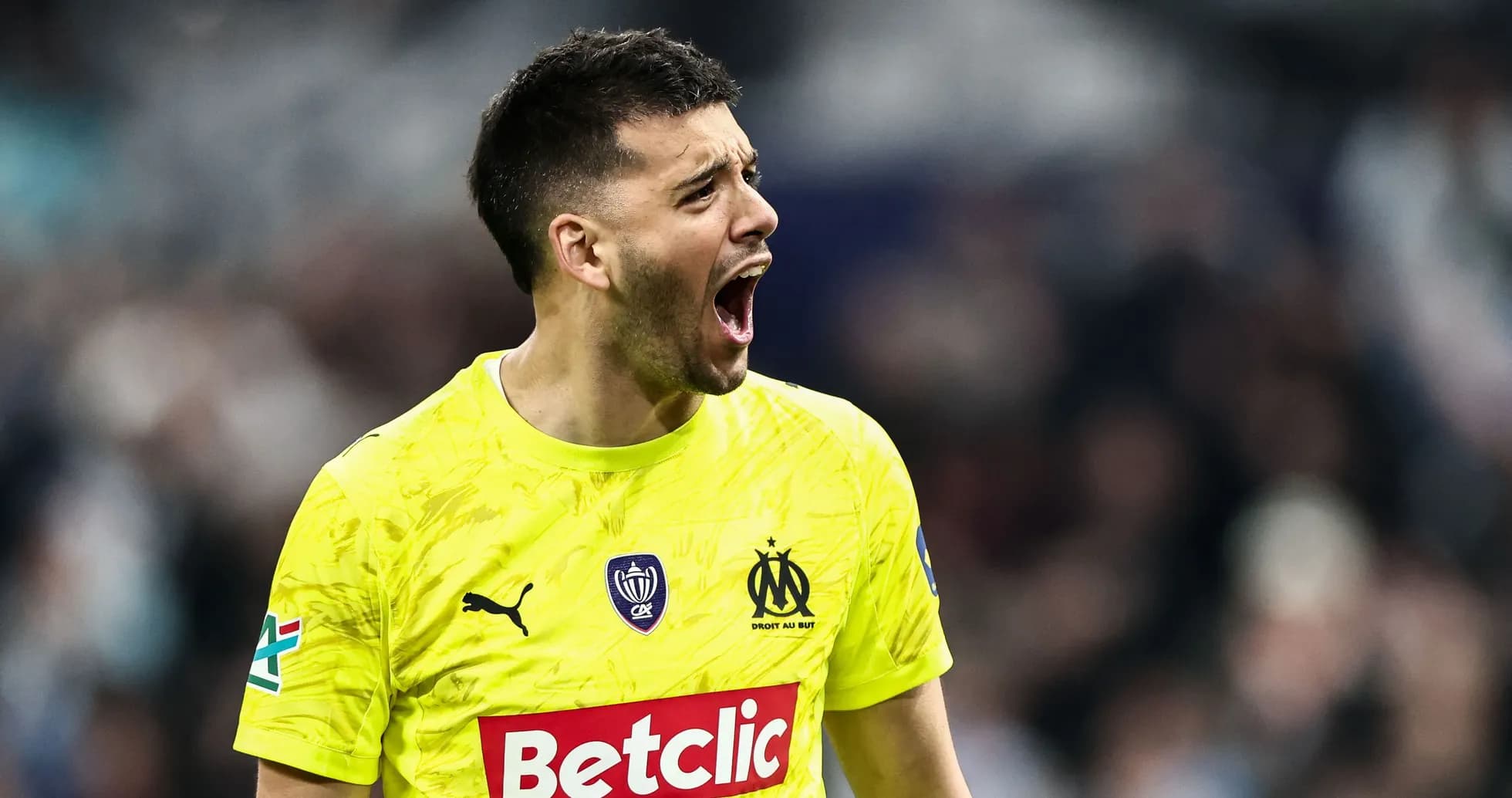Goalkeeper shouting during a match for Marseille Goalkeeper shouting during a match for Marseille