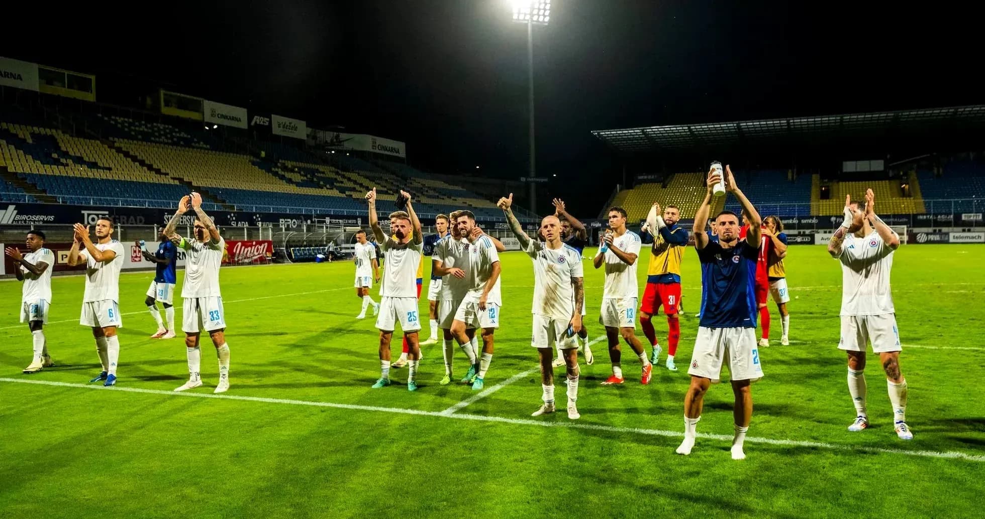 Players celebrating after the match victory Players celebrating after the match victory