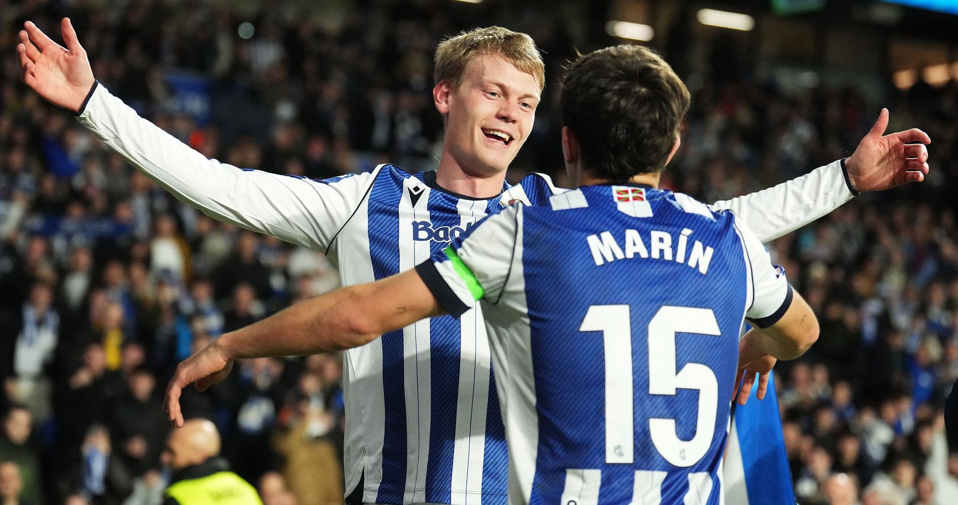 Real Sociedad players celebrating a goal Real Sociedad players celebrating a goal