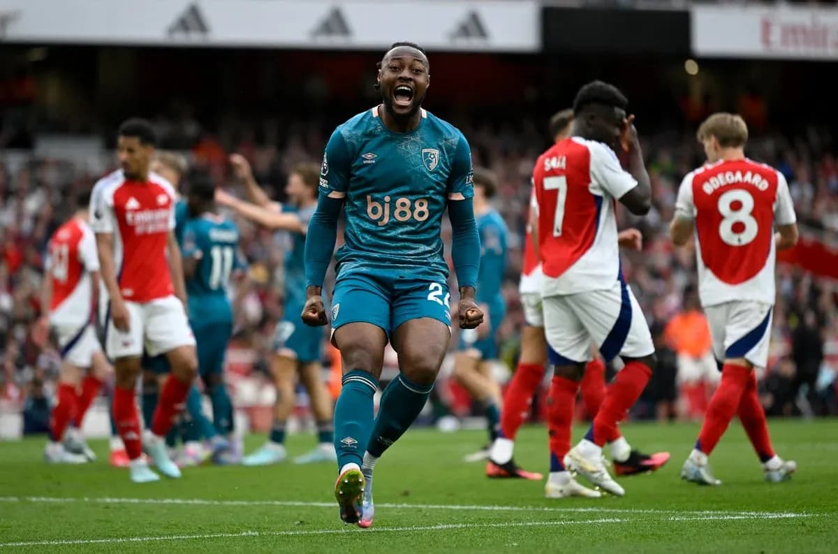 Bournemouth player celebrating a goal against Arsenal Bournemouth player celebrating a goal against Arsenal