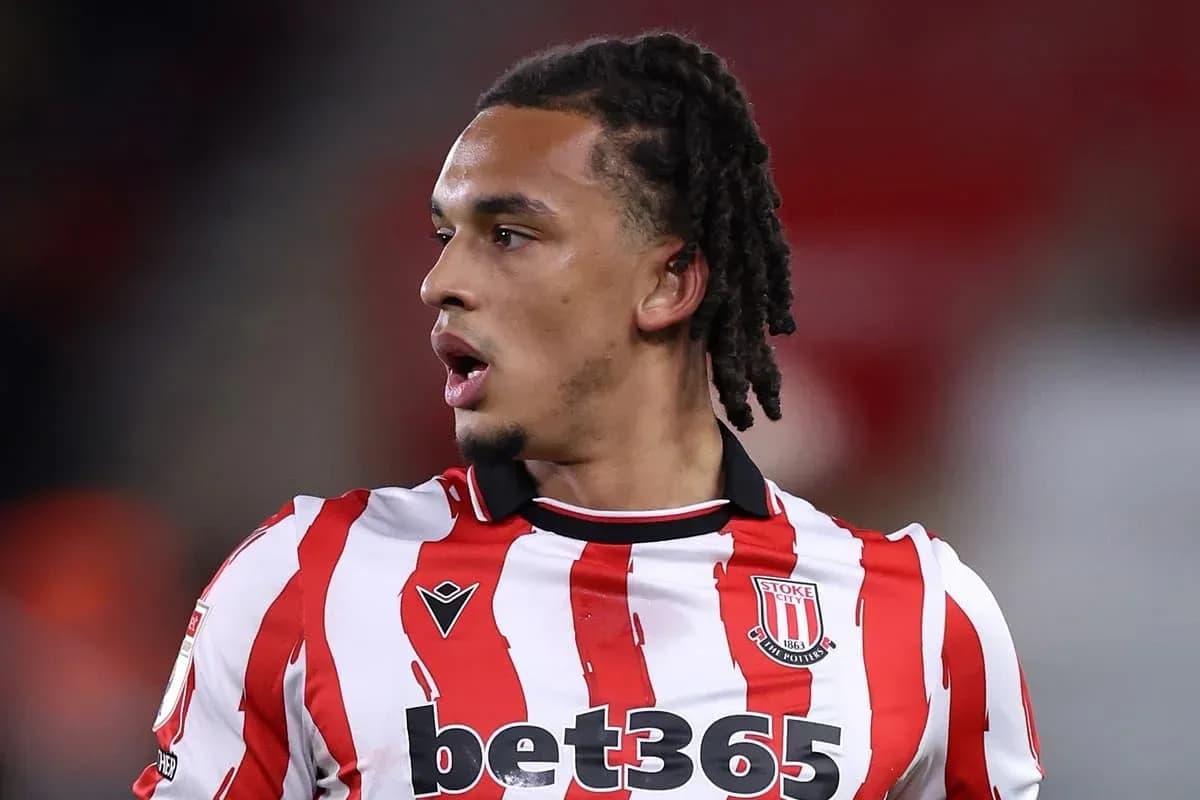 Stoke City player in striped jersey during match Stoke City player in striped jersey during match