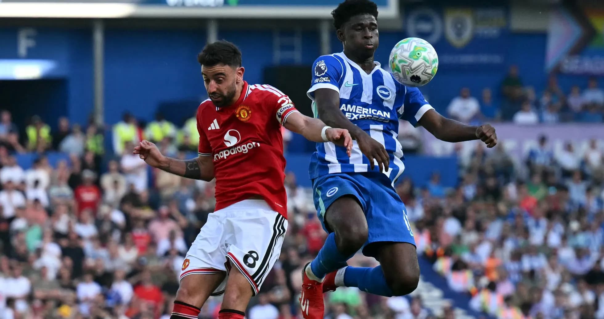 Bruno Fernandes and opponent competing for the ball Bruno Fernandes and opponent competing for the ball
