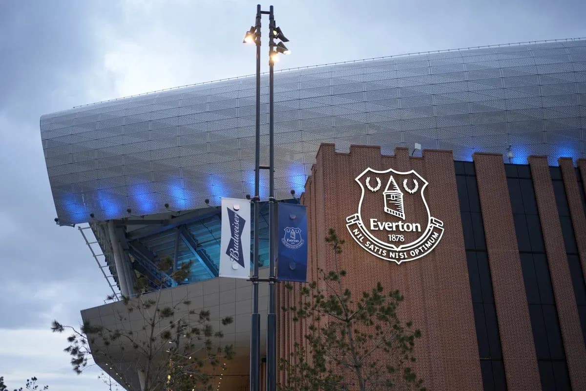 Exterior of Everton Football Club stadium at dusk Exterior of Everton Football Club stadium at dusk