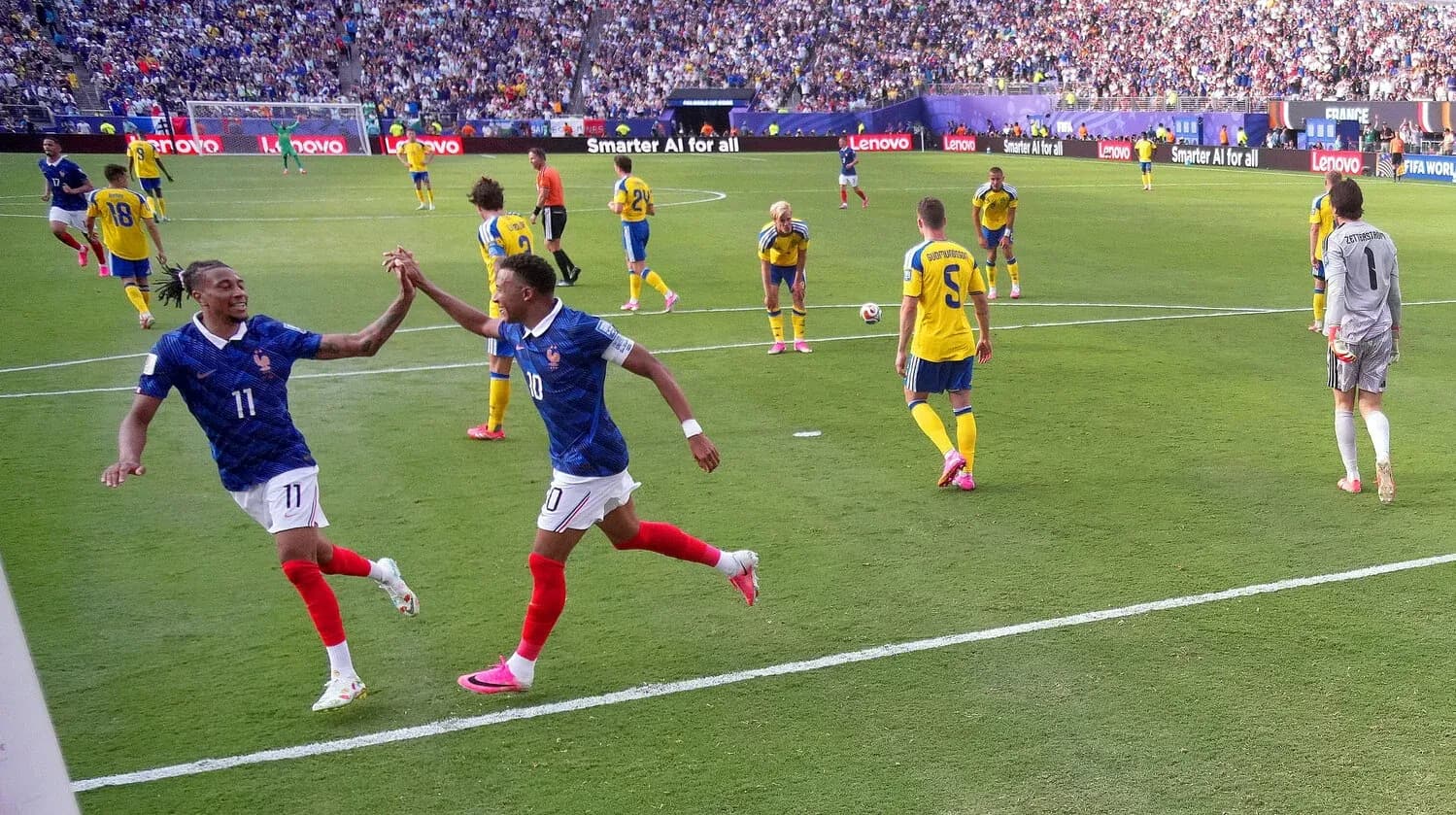 Players celebrating goal during France vs Sweden match Players celebrating goal during France vs Sweden match