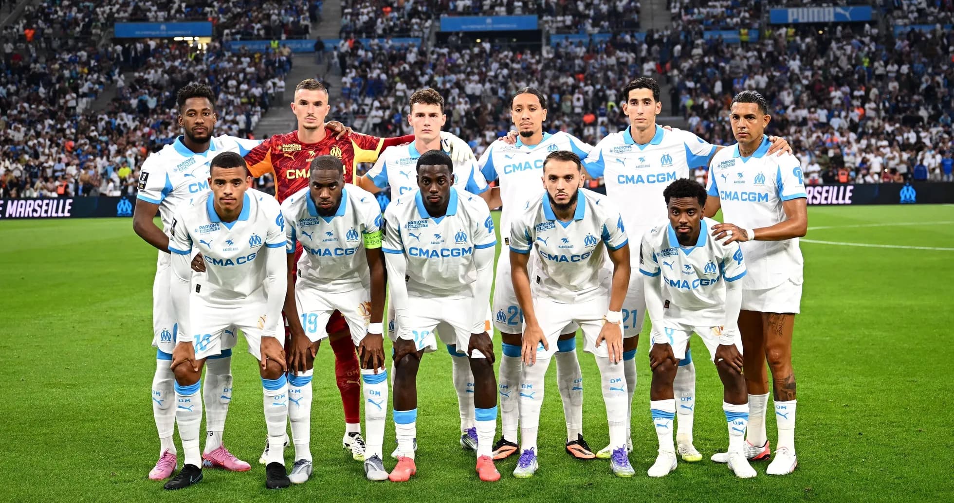 Olympique de Marseille team posing before match Olympique de Marseille team posing before match