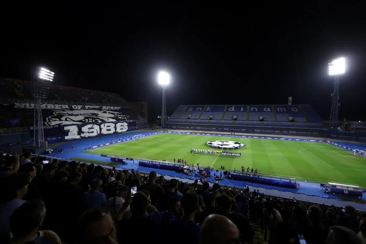 Dinamo Zagreb fans displaying banner before match Dinamo Zagreb fans displaying banner before match