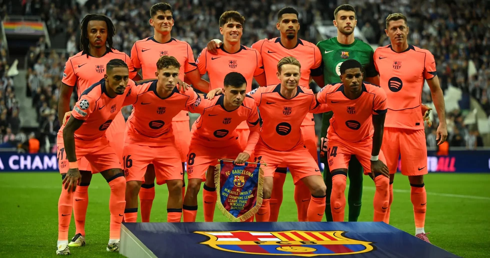 Barcelona team posing before match against Newcastle Barcelona team posing before match against Newcastle