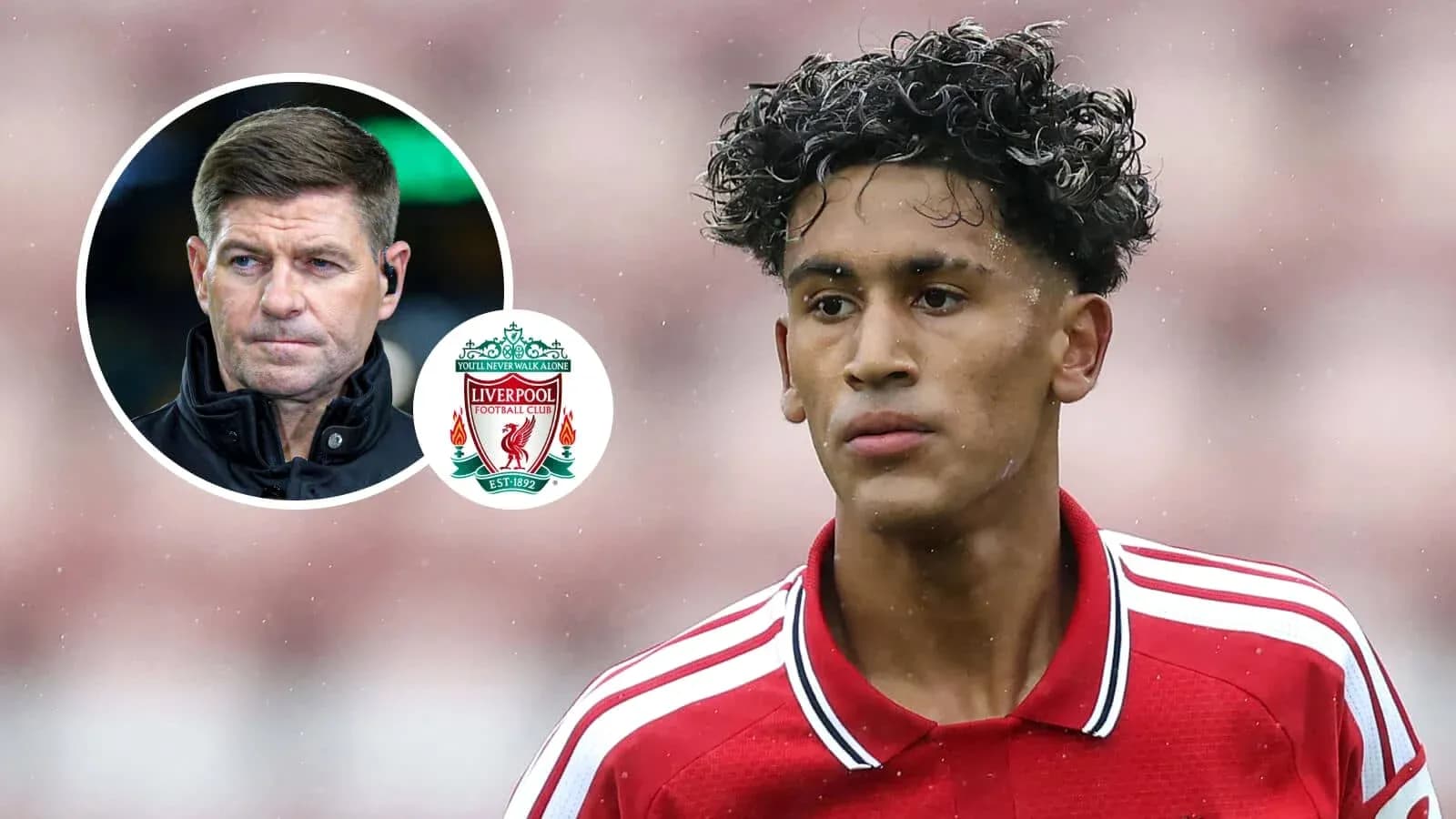 Young player in Liverpool kit with Steven Gerrard image Young player in Liverpool kit with Steven Gerrard image