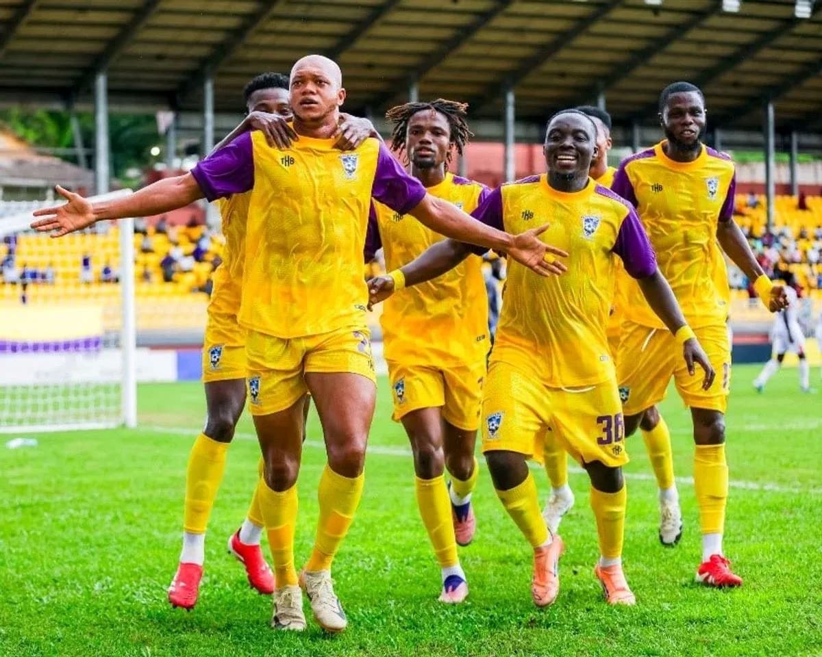 Medeama players celebrating a goal during match Medeama players celebrating a goal during match